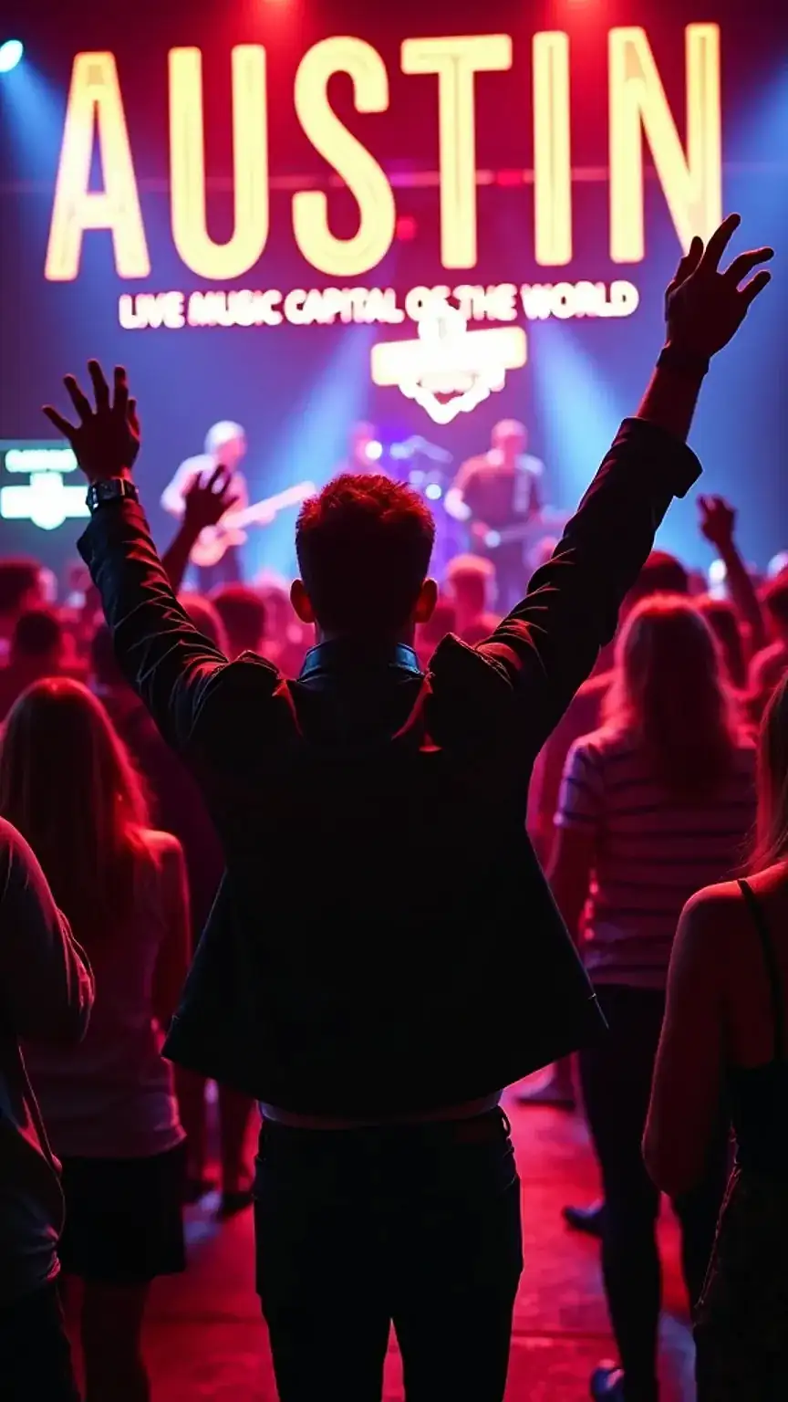 Man enjoying live music in Austin, Texas, highlighting men's getaways and US travel for men, iconic city experiences.