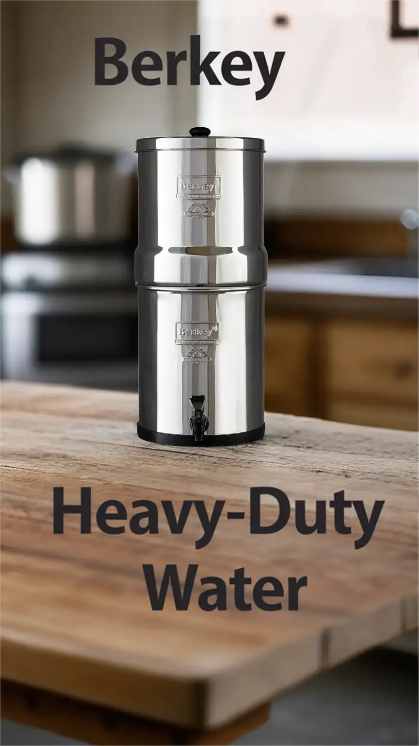 Berkey water filtration system, a heavy-duty option for larger families and households needing reliable water filtration.
