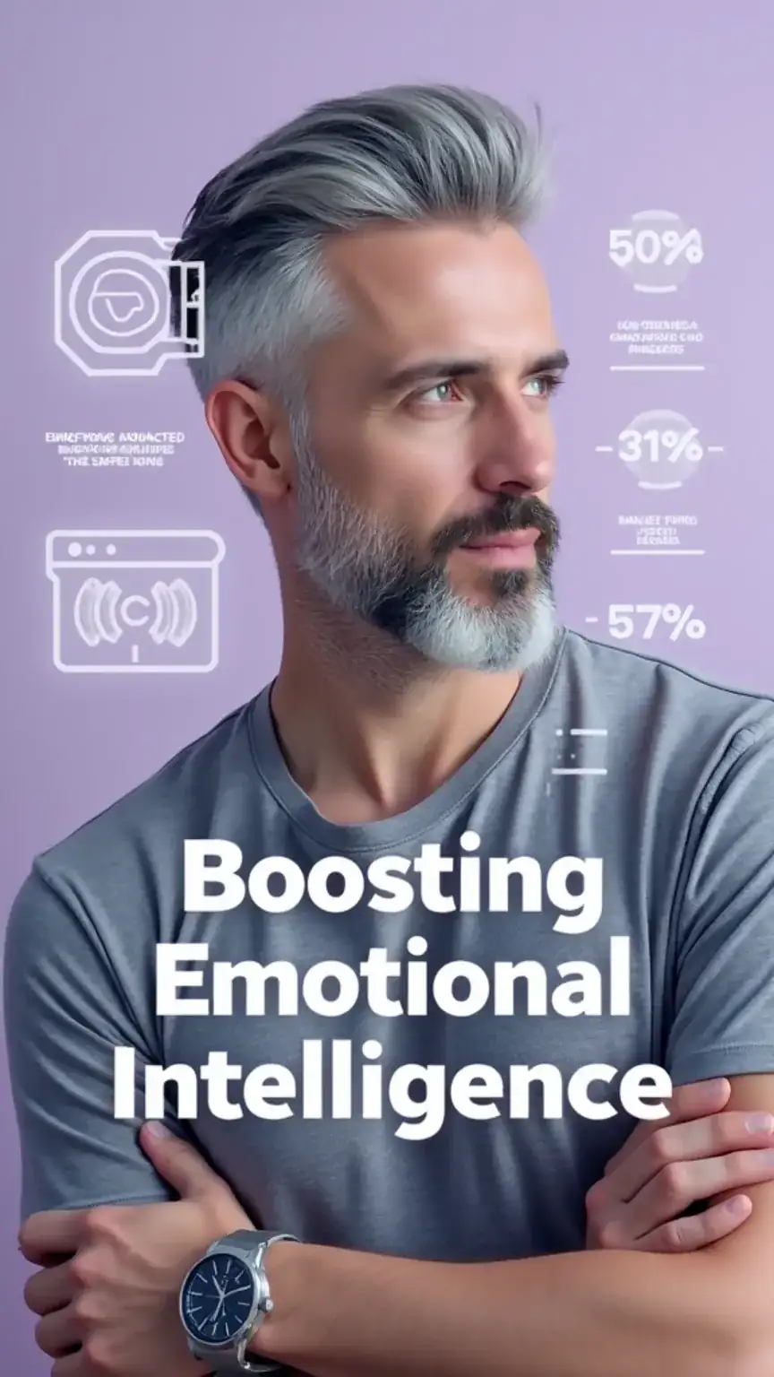 Man's profile with infographic elements, representing emotional intelligence. Key to relationship advice for women on understanding men.