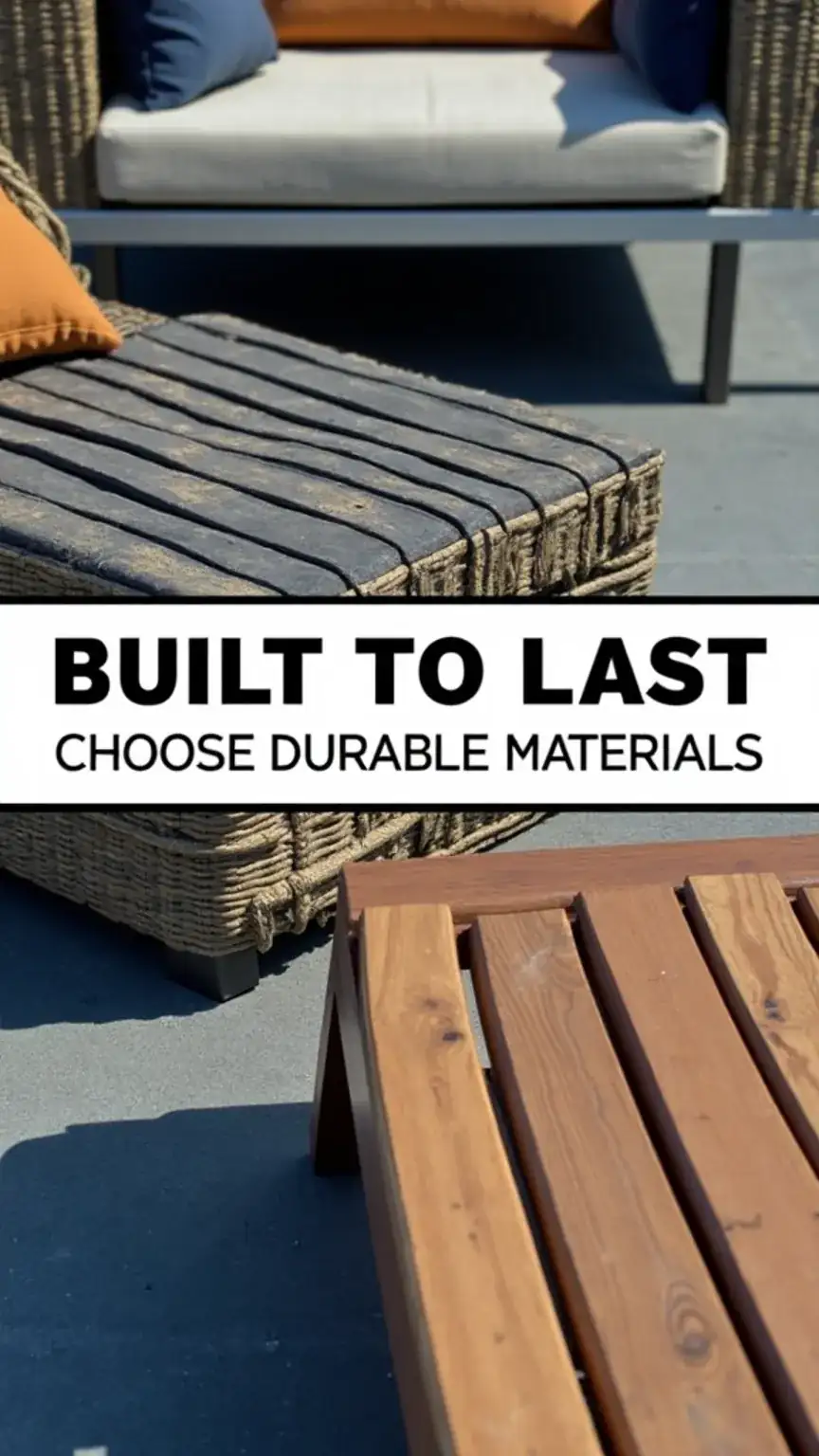 Durable outdoor furniture materials: wicker, metal, and recycled plastic, showcasing weather-resistant outdoor furniture options for men, patio comfort.