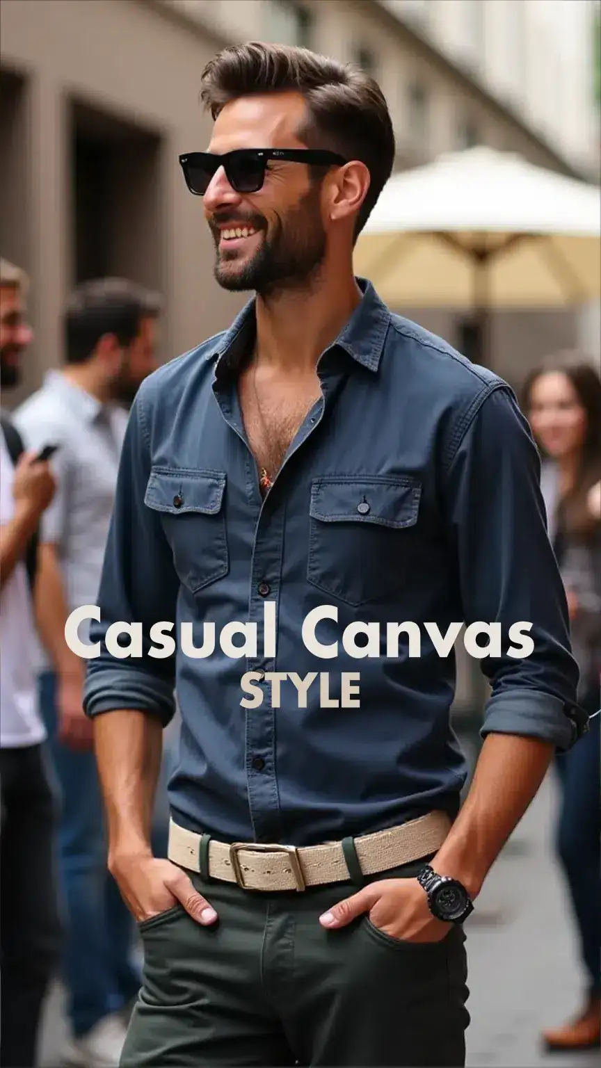 Casual canvas belt for men, perfect for a night out. Men's canvas belts and belt styling for relaxed occasions.