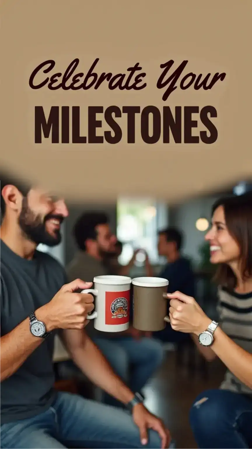 Men clinking mugs, symbolizing celebrating wins and milestones in habit formation. Building positive habits, success celebration, rewarding progress, personal achievement.