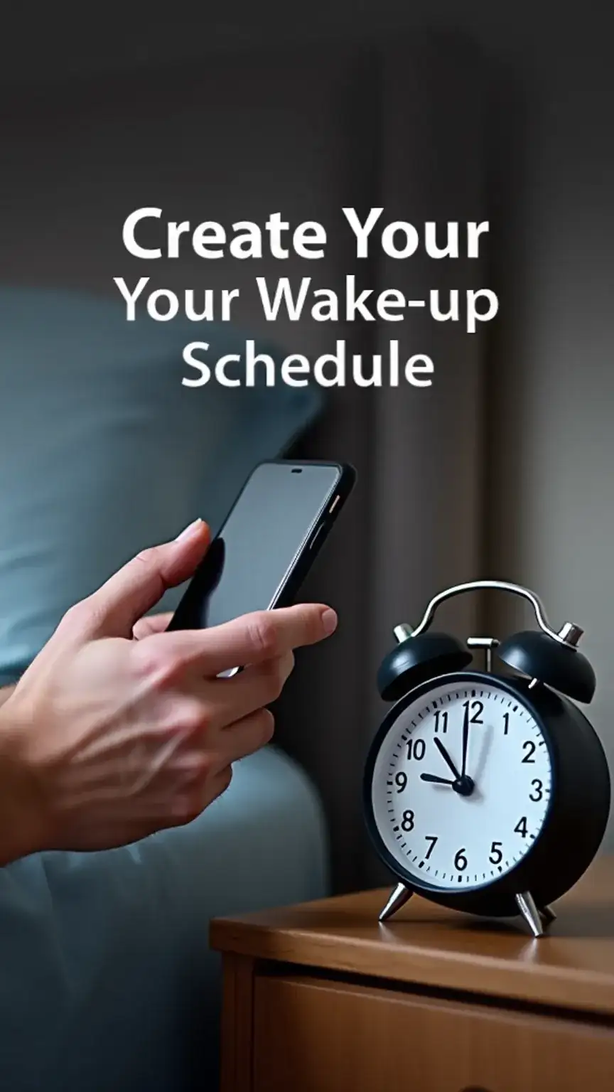 Man creating a wake-up schedule for his morning routine. Productivity tips, daily routine for men, consistent waking times.