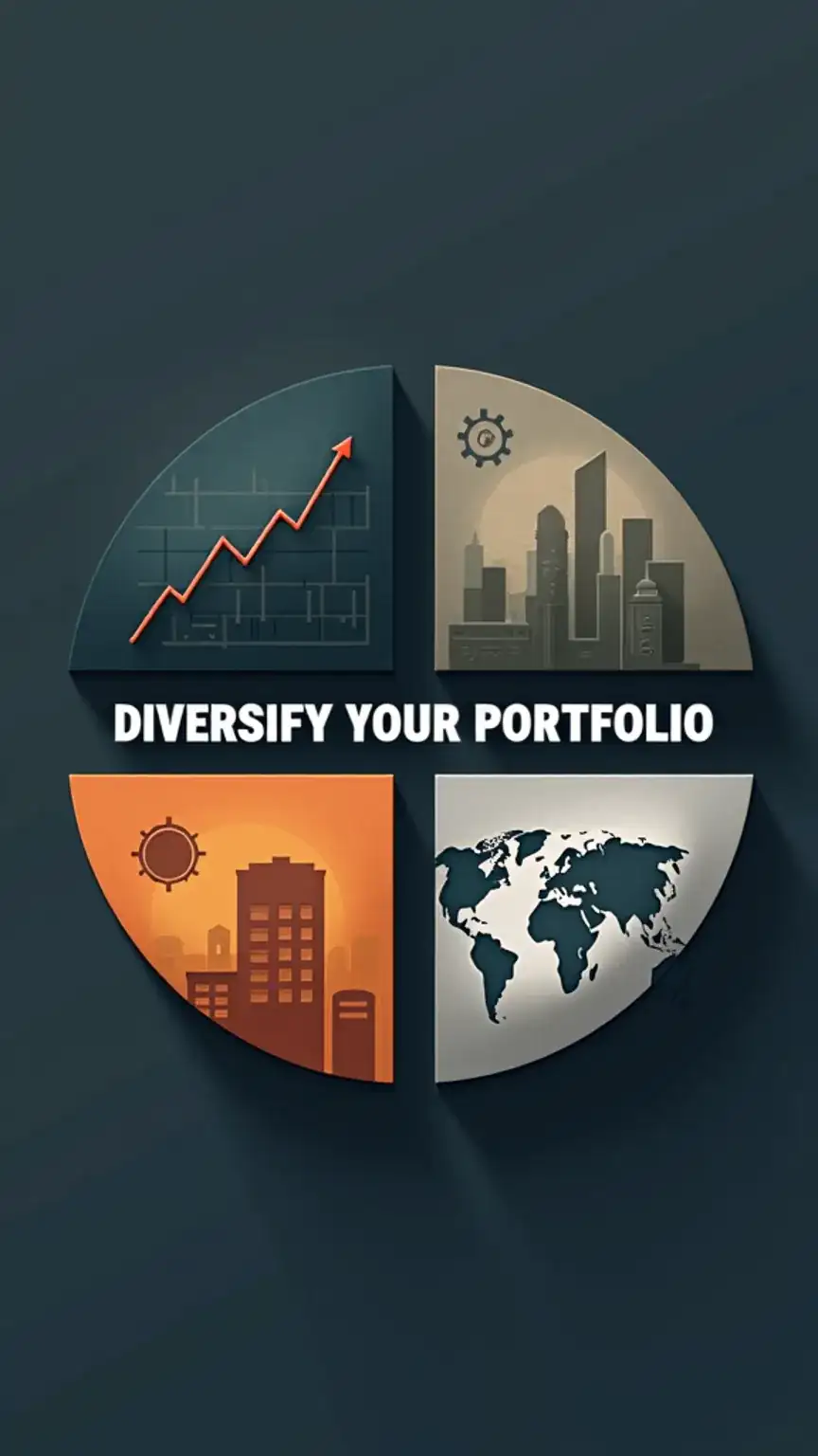Diversification in investing for men, showing a balanced portfolio with various asset classes. Keywords: investing for beginners, men's finance, portfolio diversification, asset allocation, risk management.