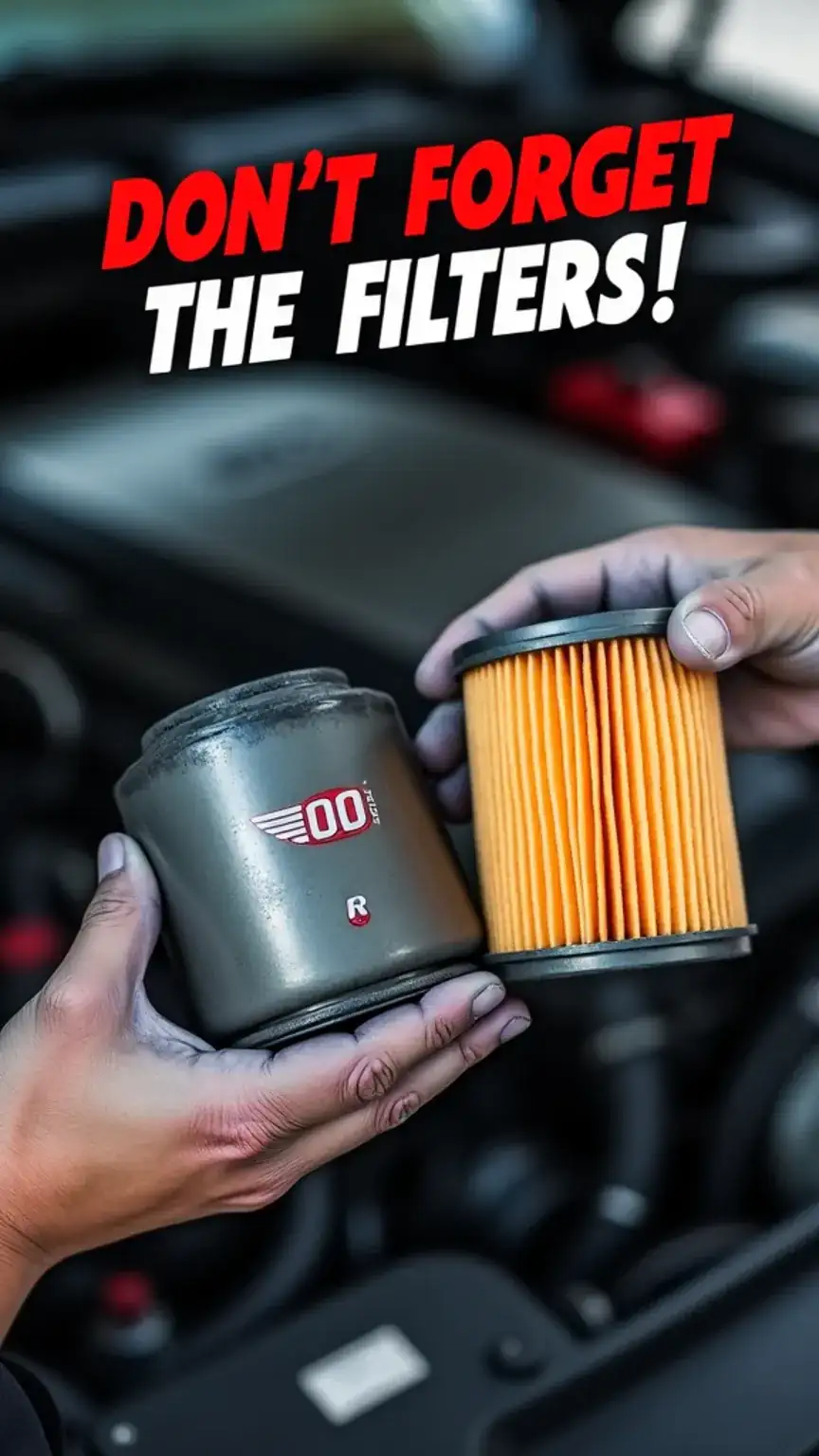 Car air filter and oil filter, essential parts for vehicle maintenance. Men's car care tips, filter replacement, engine performance, auto maintenance essentials.