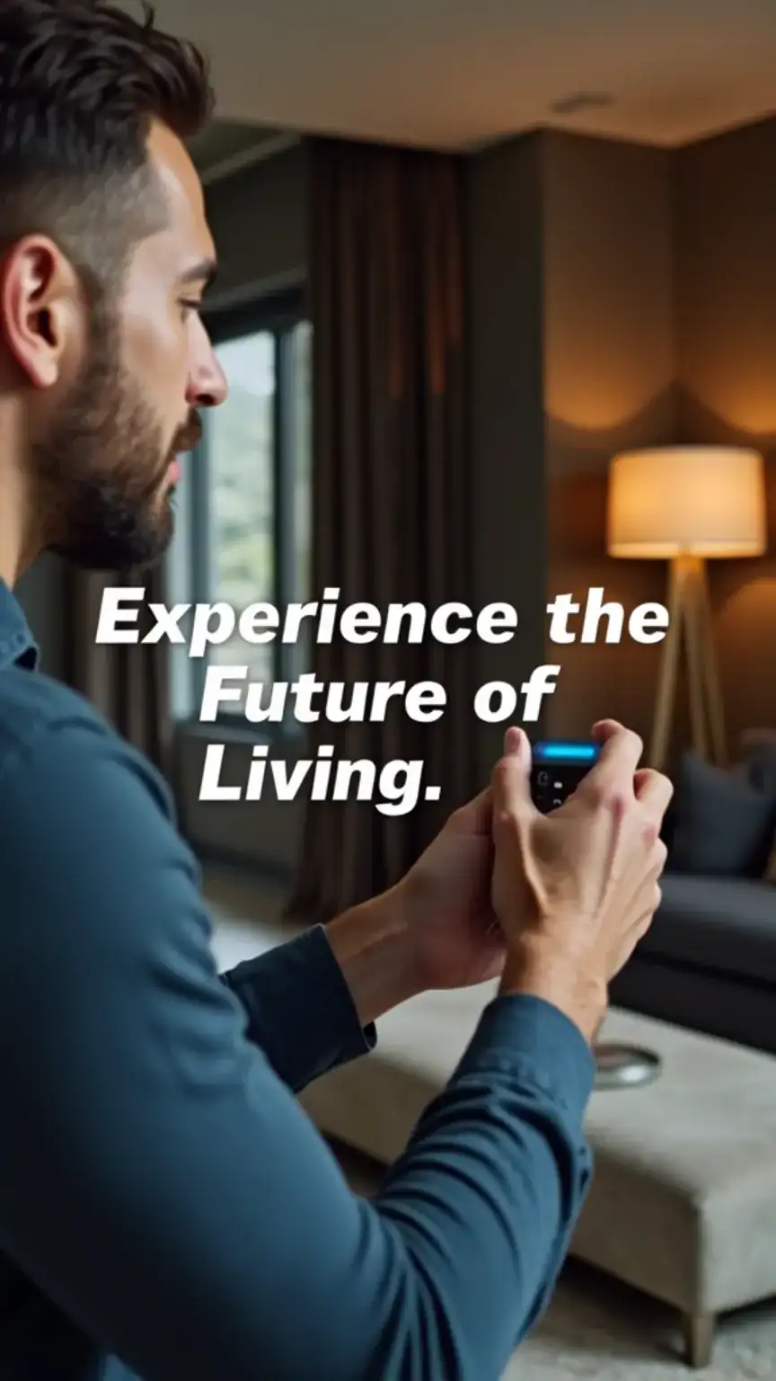 Man using voice commands for smart home control, showcasing the convenience of smart home gadgets. Includes best home tech, smart devices, home automation.
