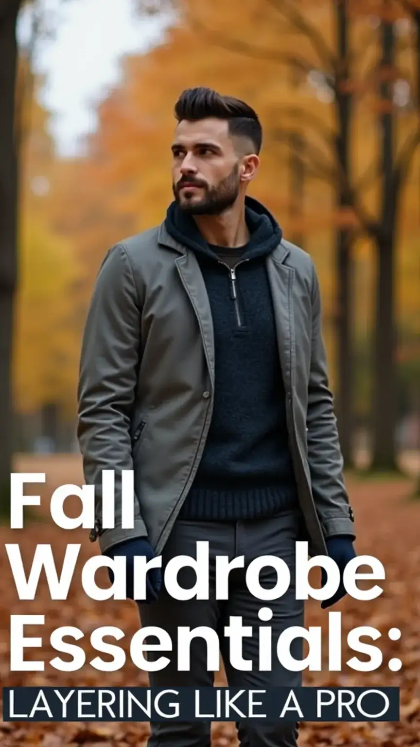 Man layering stylish fall wardrobe essentials, autumn style guide, men's fall fashion, layering techniques, fall clothes for men.