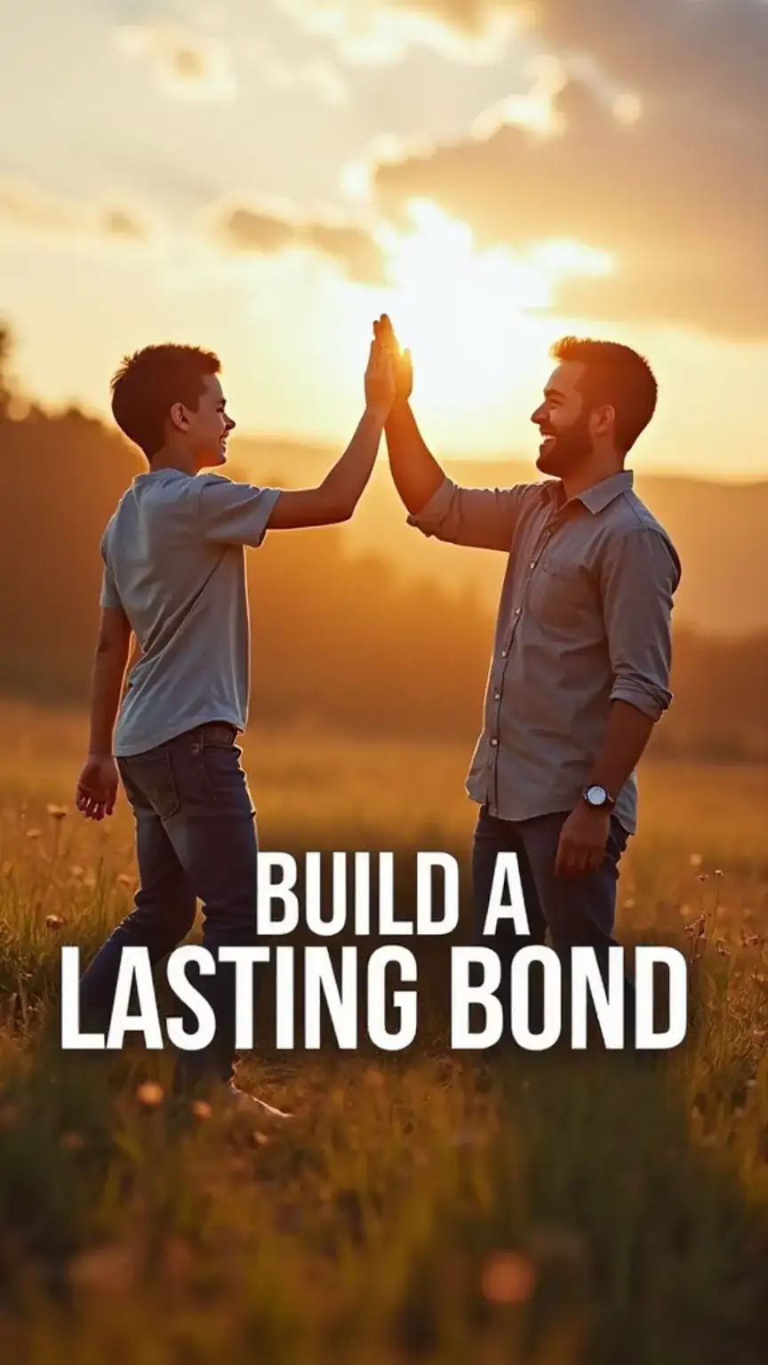 Father and son celebrating, strong father teen relationship, parenting advice, dad tips, building connection, family bonding, teen relationship success.