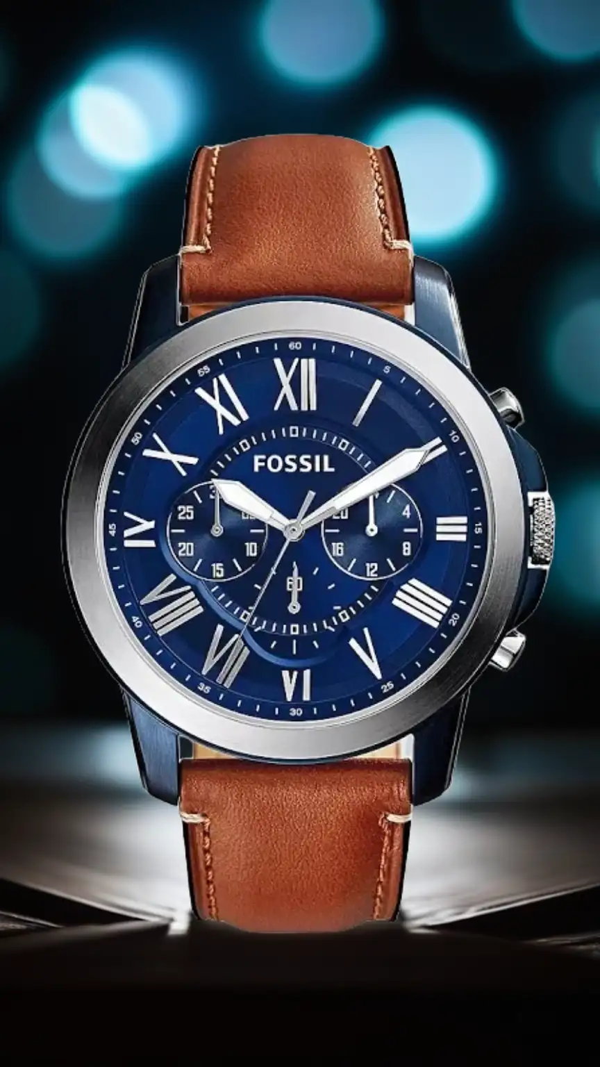 Fossil Grant watch, stylish leather strap men's watch, affordable dress watch for men, versatile watch for any occasion, best value leather watch.