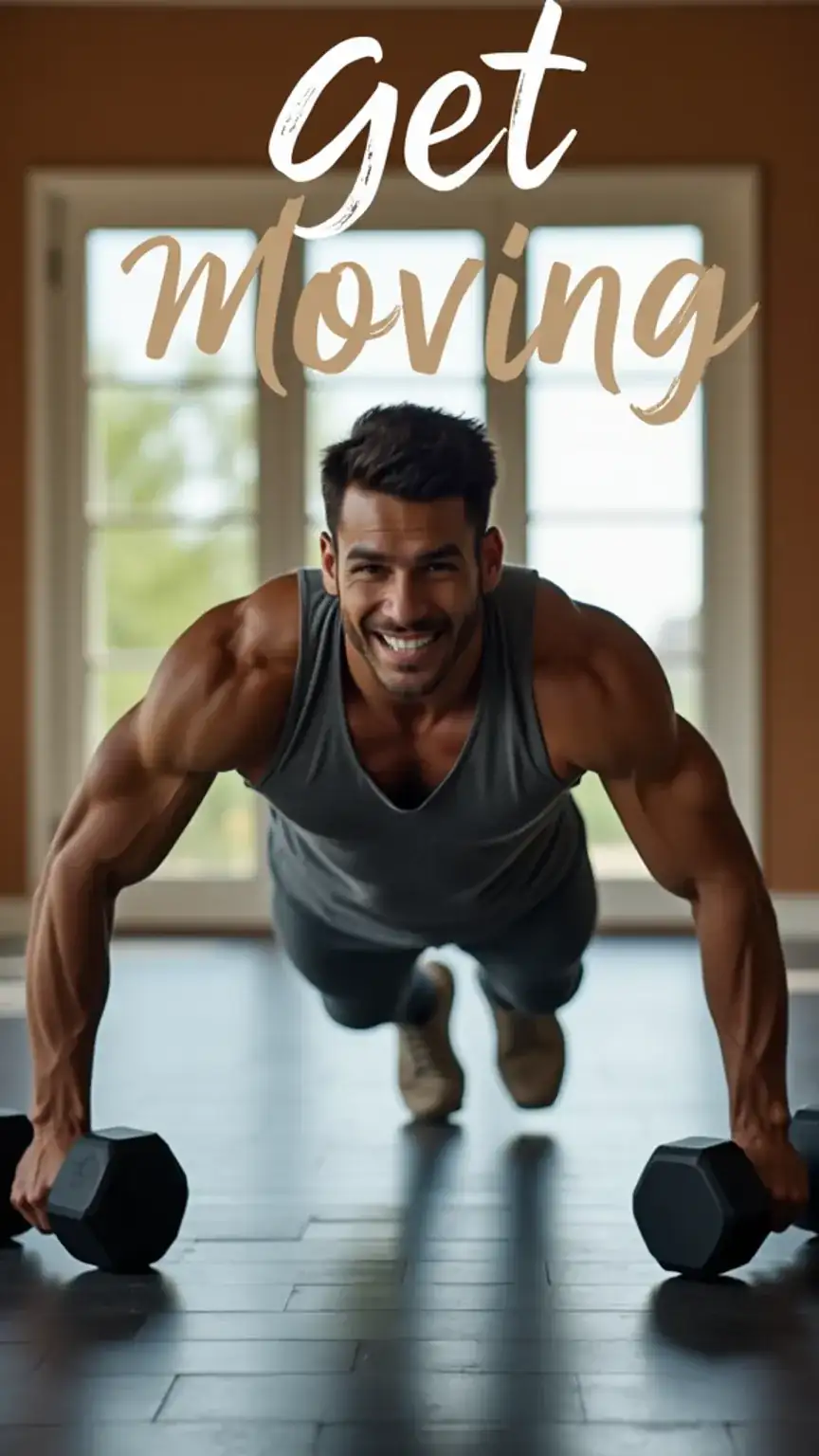 Man getting moving with morning exercise for his productive routine. Productivity tips, daily routine for men, energizing workouts.