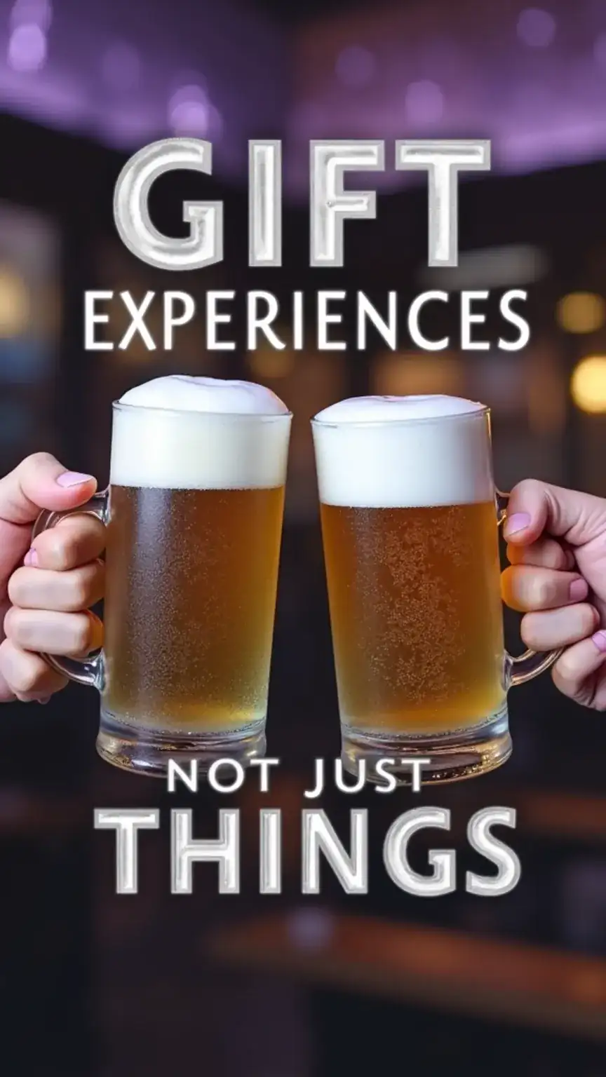 Two men toasting with beer mugs, symbolizing memorable experiences as perfect gifts for men and celebrating good times.