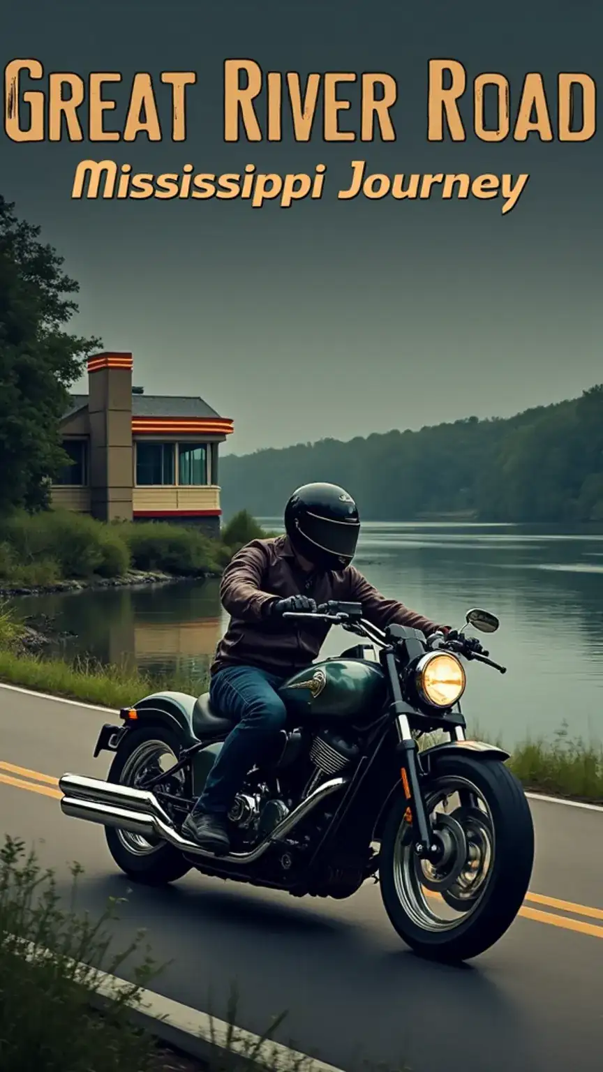 Great River Road USA road trip for men along the Mississippi River, featuring motorcycle travel, scenic river views, and BBQ destinations. Best weekend road trips.