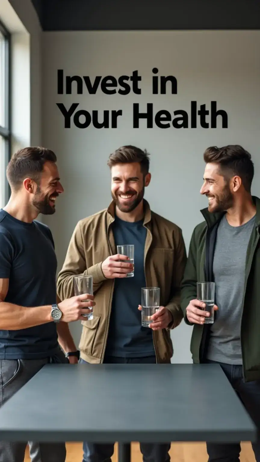 Men enjoying clean, filtered water, illustrating the health benefits and importance of a good home water filtration system.
