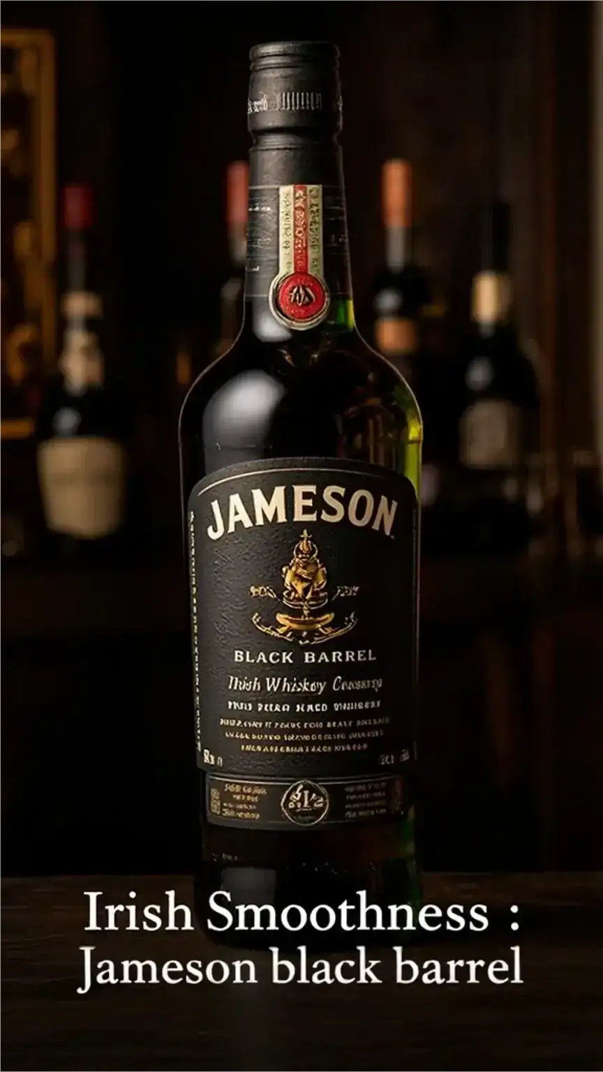 Bottle of Jameson Black Barrel Irish Whiskey, a smooth choice for beginners learning about Irish whiskey.