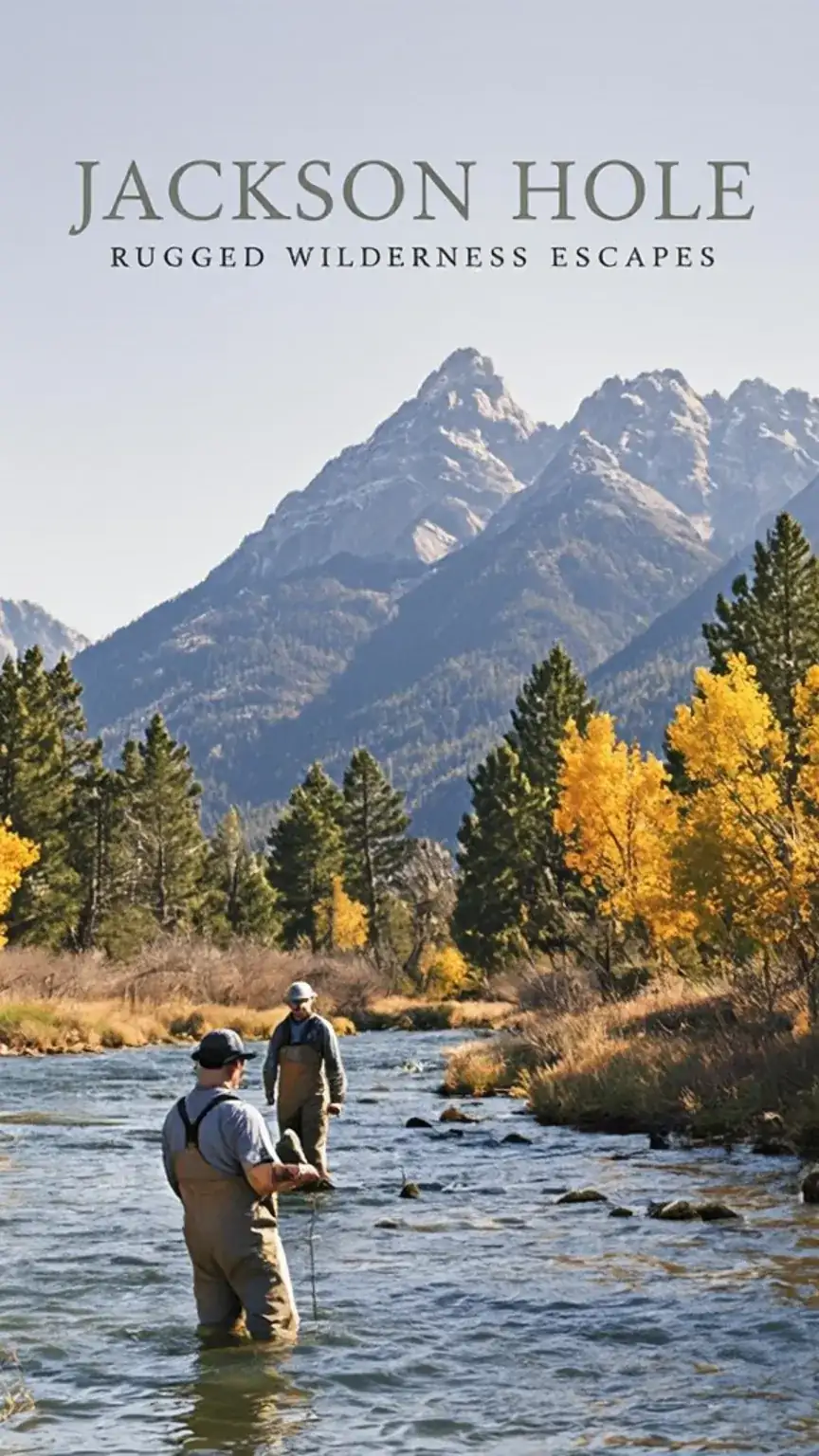 Men fly fishing in Jackson Hole, Wyoming, representing US travel for men and best travel destinations for men, wilderness adventures.