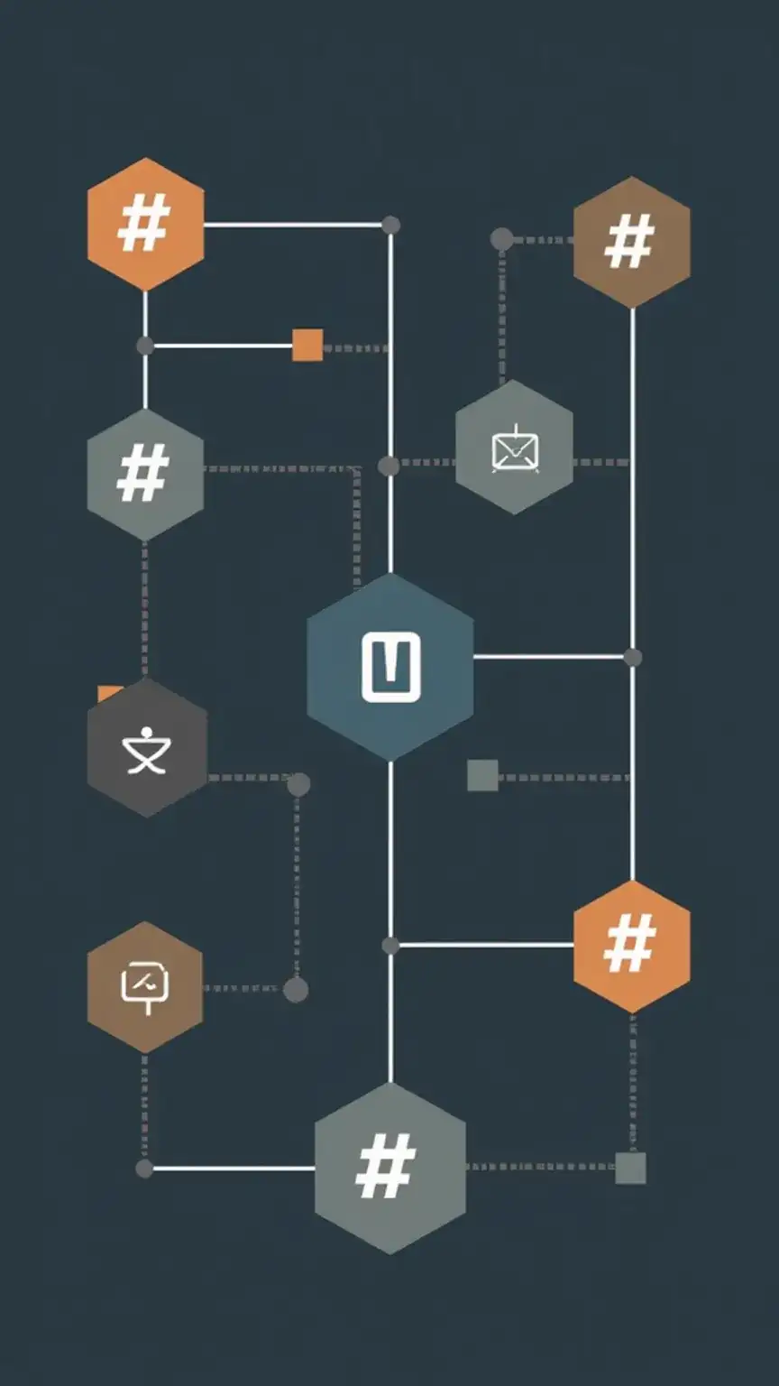 Graphic illustration of hashtags and connection lines, symbolizing strategic hashtag use on LinkedIn to boost visibility and reach.