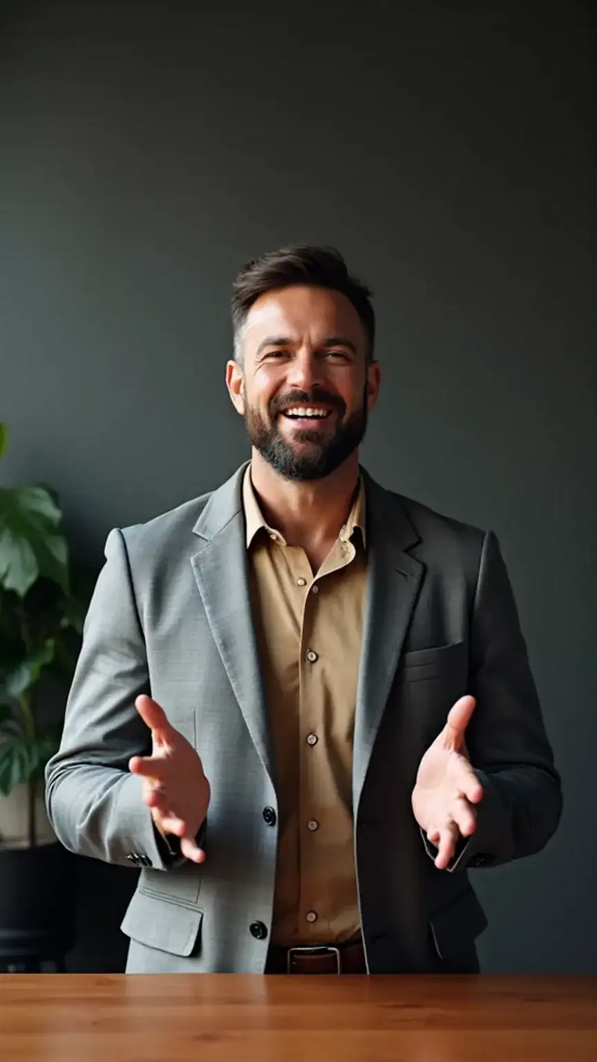 Man speaking confidently during a video call, representing LinkedIn Live participation and active engagement for professional networking.