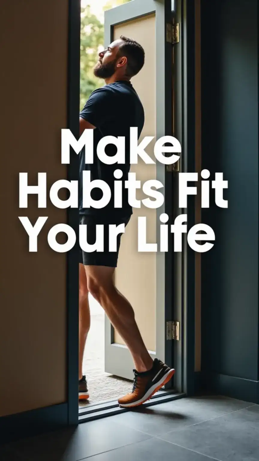 Man putting on running shoes, symbolizing convenience in habit formation. Building positive habits, habit lifestyle integration, easy habit building, personal routine.