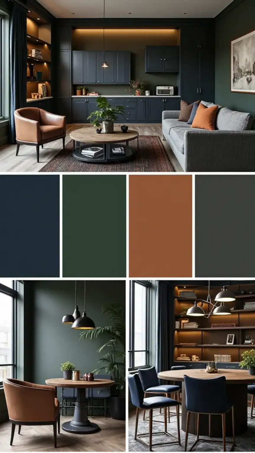Man cave design inspiration: color palettes, textures, and style boards for a modern, rustic, or industrial man cave.