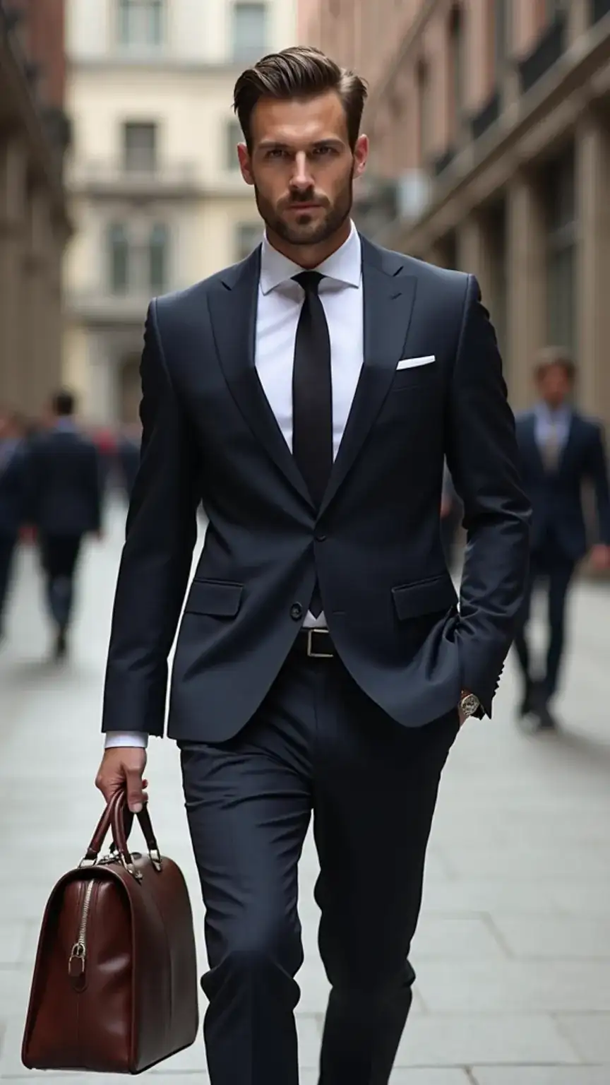 Man in a suit with a leather briefcase, demonstrating the importance of quality leather goods for professional men's style.