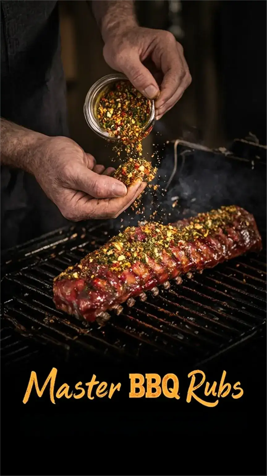 Applying BBQ rub to beef ribs, grilling marinades guide, best BBQ recipes for men, master grilling spices.