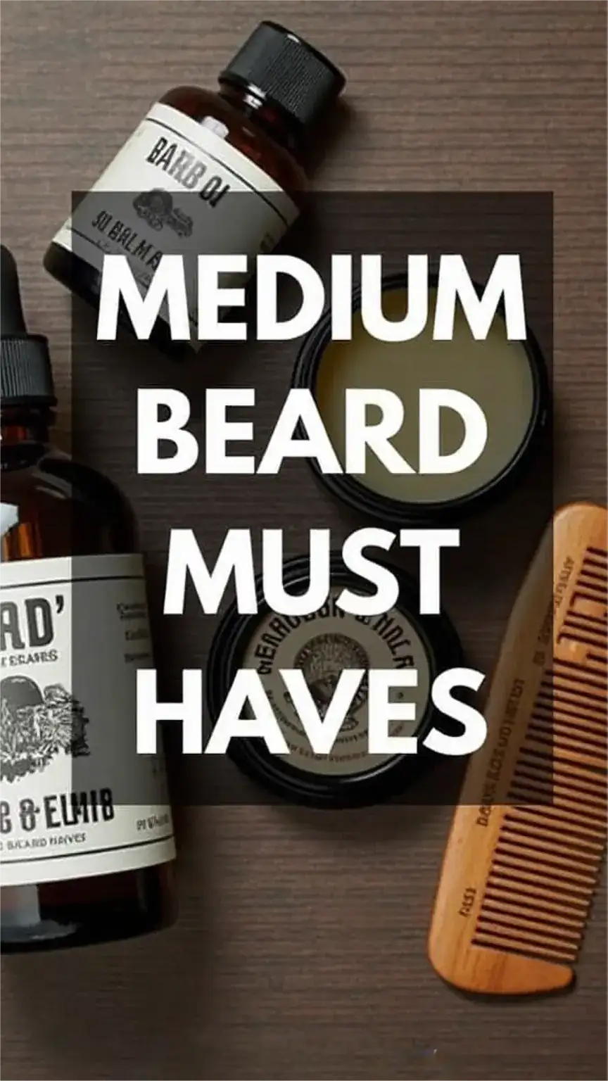 Beard grooming kit for medium beards, featuring beard oil, balm, and comb, for shaping and conditioning.