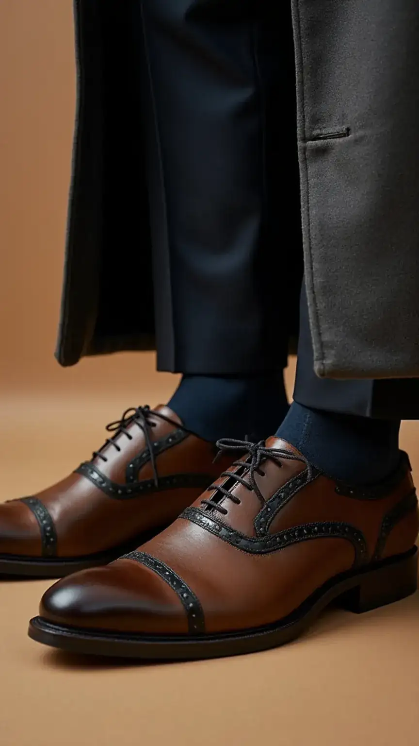 Close-up of men's clothing details: suit fabric texture, leather shoe stitching, overcoat details. High-quality menswear, investment wardrobe, men's style essentials.