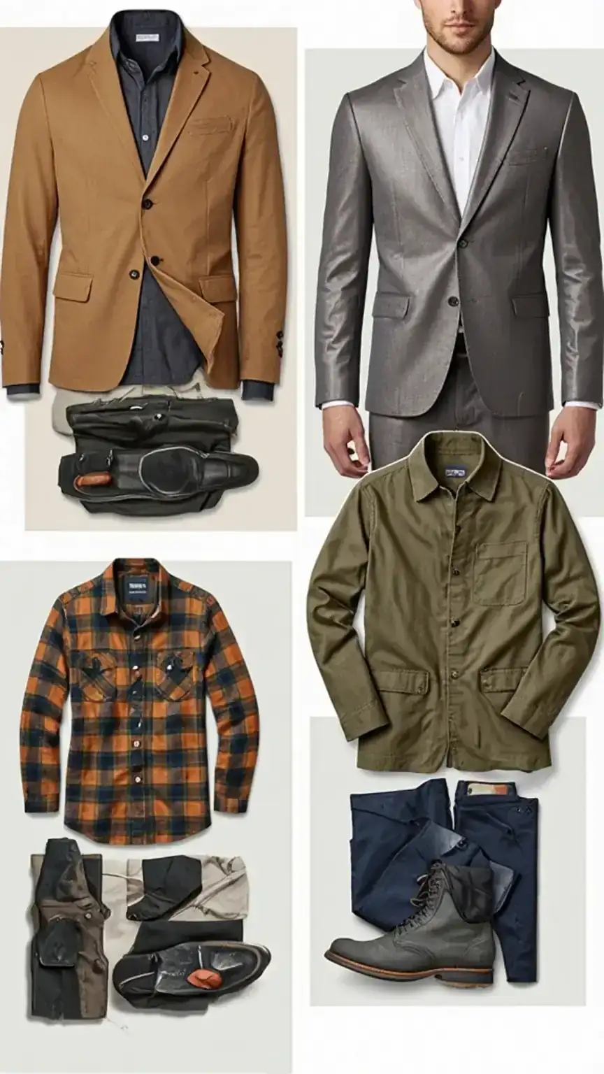 Different men's style aesthetics collage, showcasing various fashion inspirations, classic, modern, rugged styles, defining your personal style, men's fashion inspiration