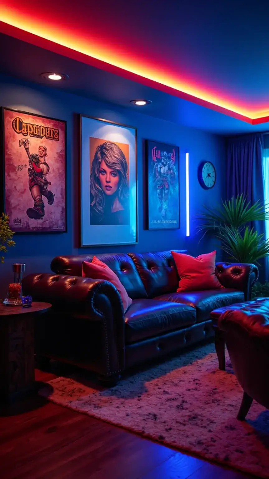 Next level man cave decor: LED lighting and unique wall art to personalize your space, creating an unforgettable man cave experience.