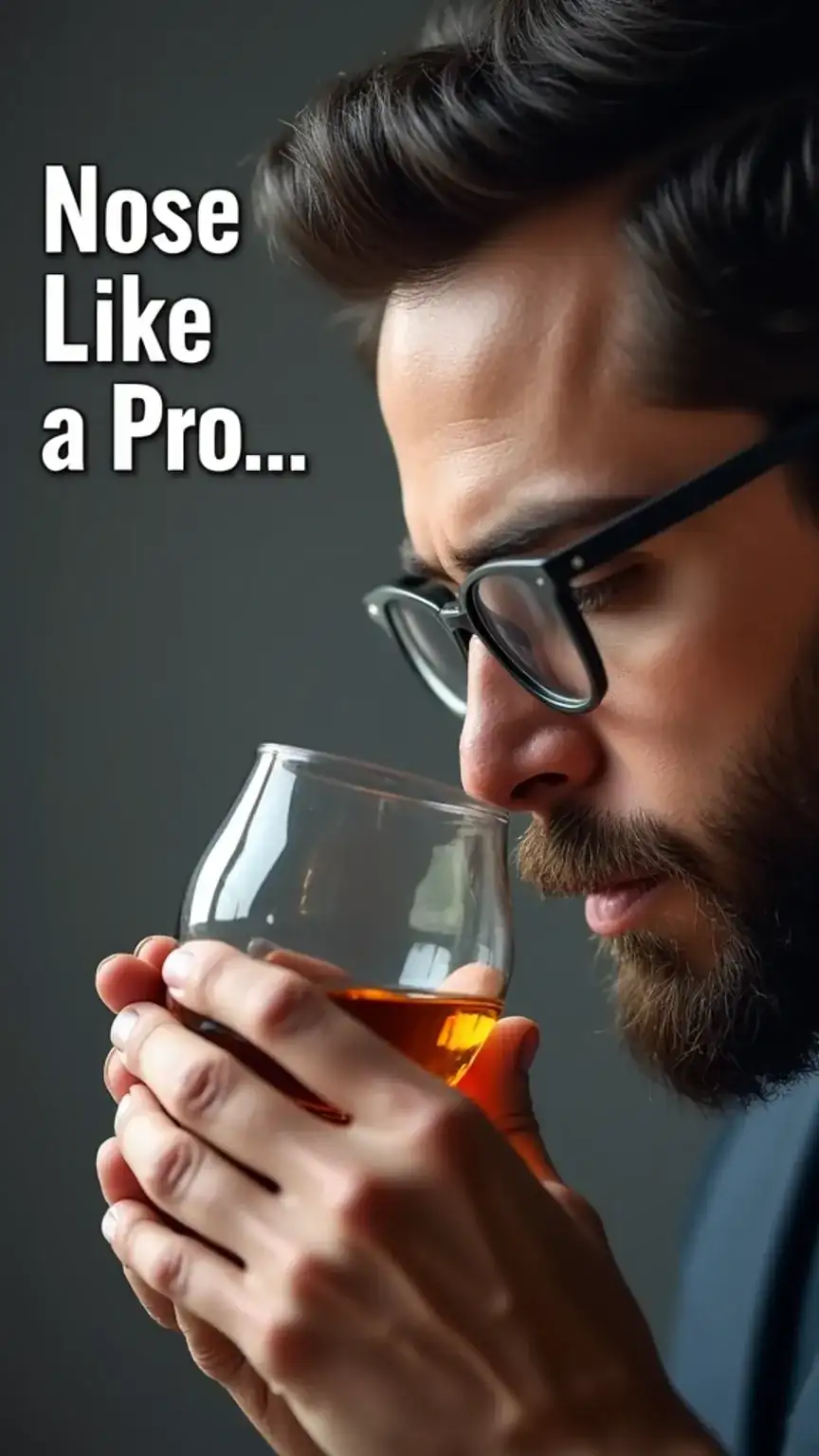Man smelling a whiskey glass to learn tasting techniques, illustrating the 'Nose' step in a whiskey tasting guide for beginners.