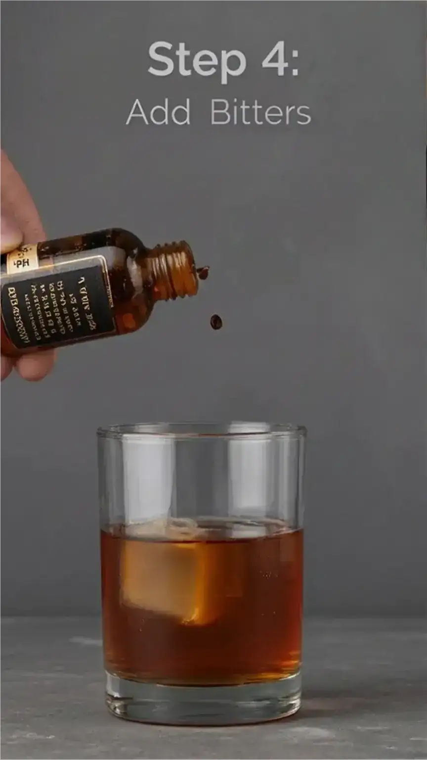 Adding Angostura bitters to an Old Fashioned cocktail. Essential step for the best bourbon cocktails, how to make old fashioned.