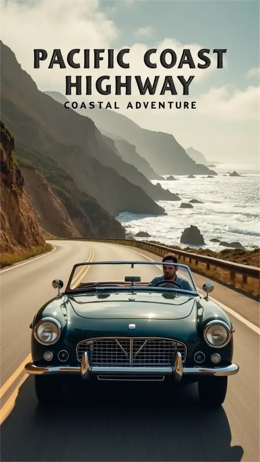 Iconic Pacific Coast Highway road trip for men, featuring scenic coastal drive, ocean views, and classic car adventure. Best USA weekend road trips.