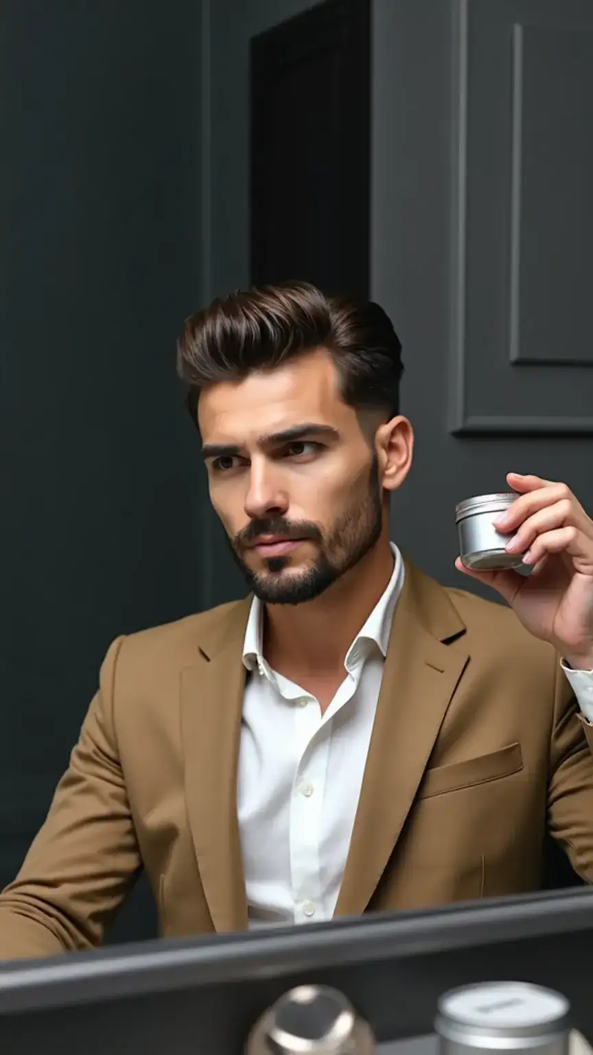 Men's hair care and styling: Using pomade to style hair for texture and hold. Hair styling products, men's haircuts, achieving a sharp hairstyle, hair care routine.