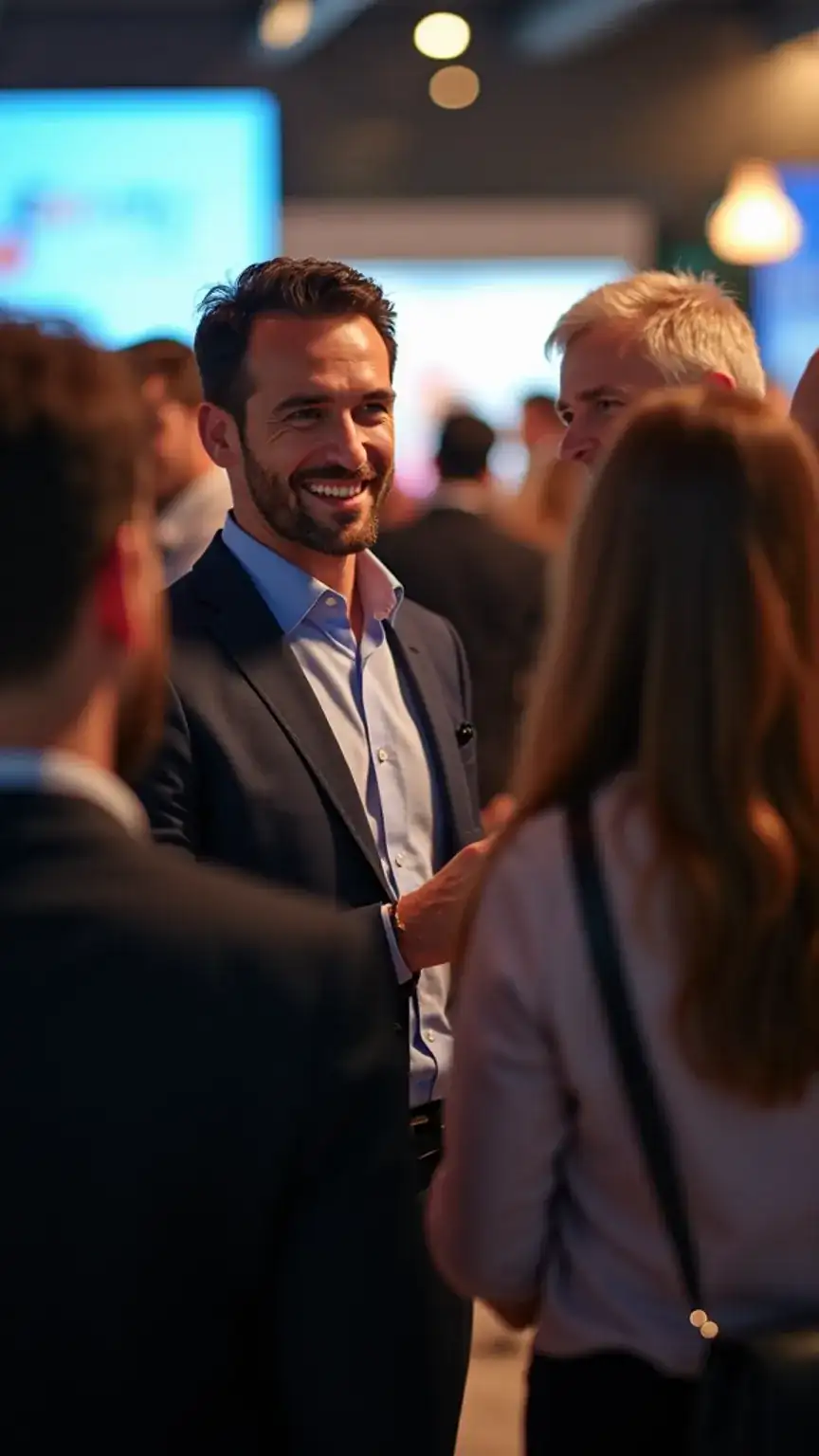 Professionals networking at an event, illustrating tips for business networking and making meaningful connections.