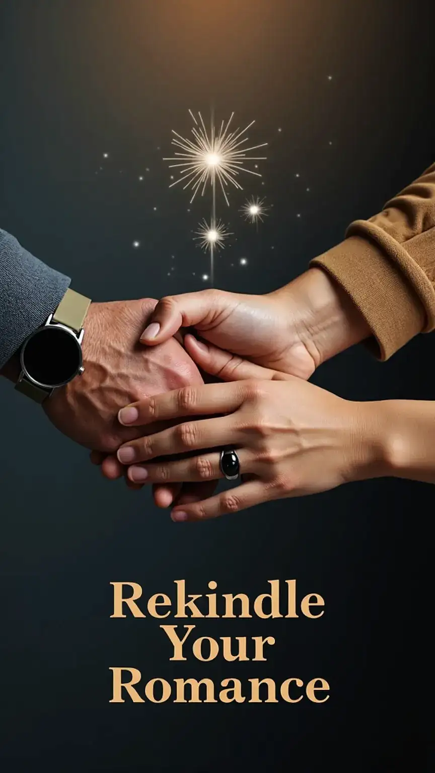 Keeping romance alive in a mature relationship: Couple's hands holding, illustrating connection and sparks, relationship advice for men, long-term love.
