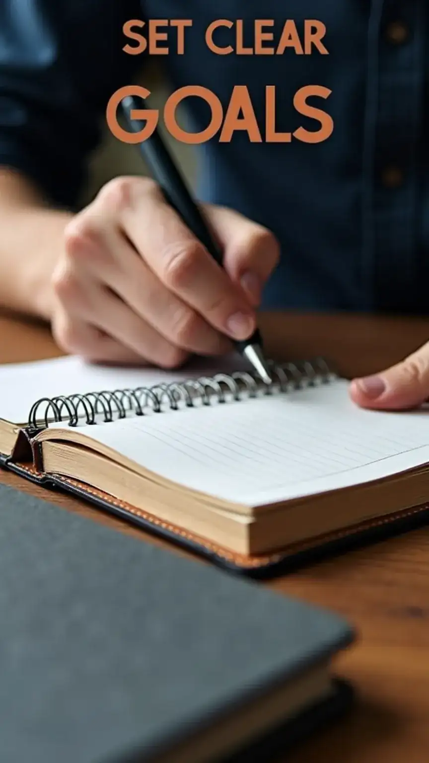 Man writing goals in a notebook, illustrating setting reading goals, how to read more, and books for men.