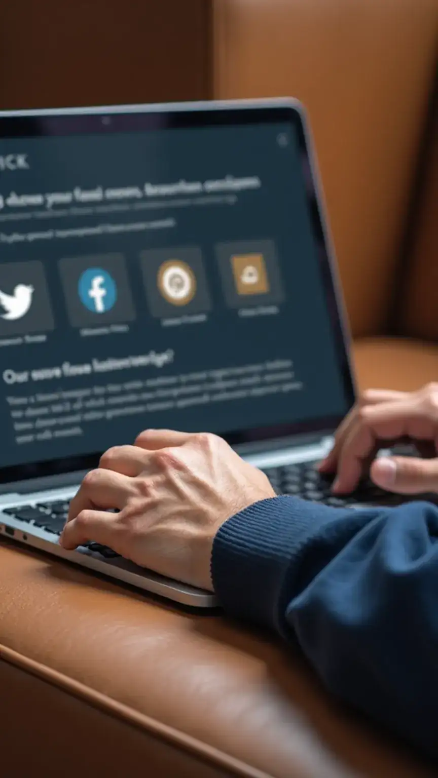 Man sharing an article on a laptop, illustrating engaging and sharing valuable content on LinkedIn for professional growth.
