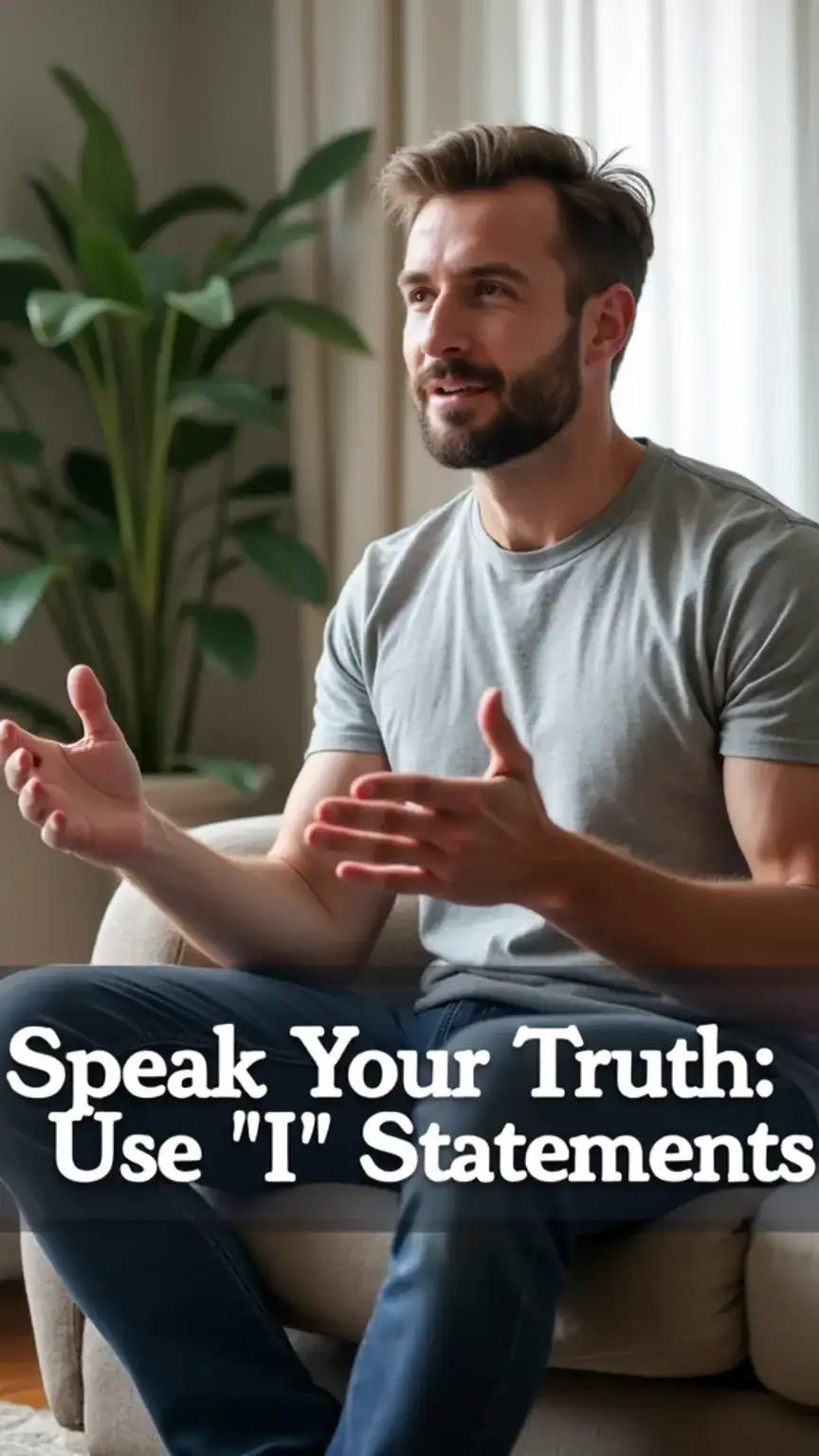 Man using 'I' statements to express feelings, couple communication, relationship advice, avoiding blame, partnership.
