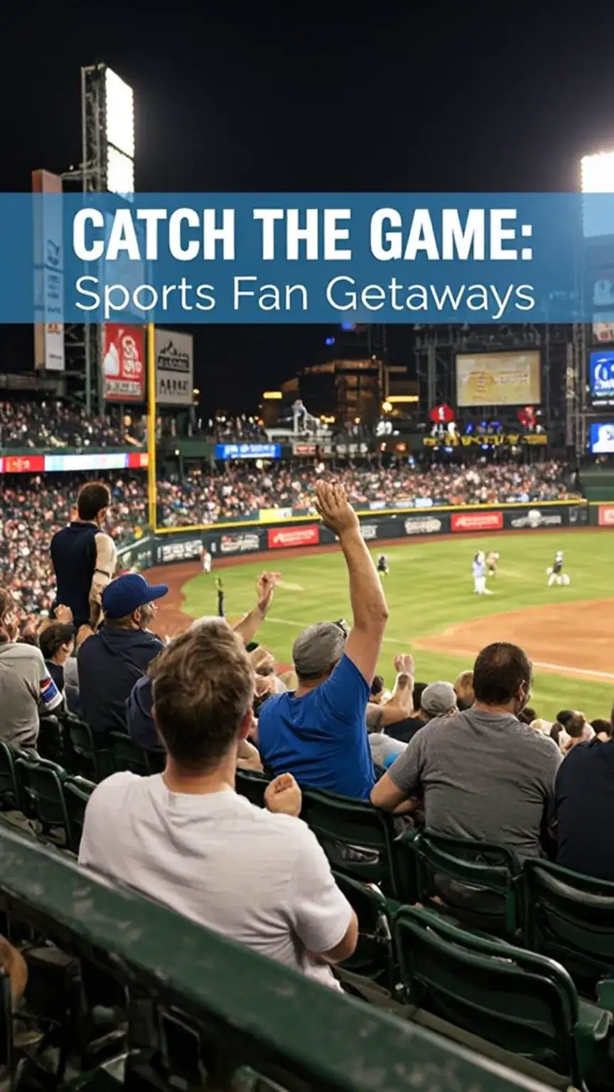 Men cheering at a baseball game, highlighting sports fan getaways for men's travel, US travel for men, and iconic stadiums.