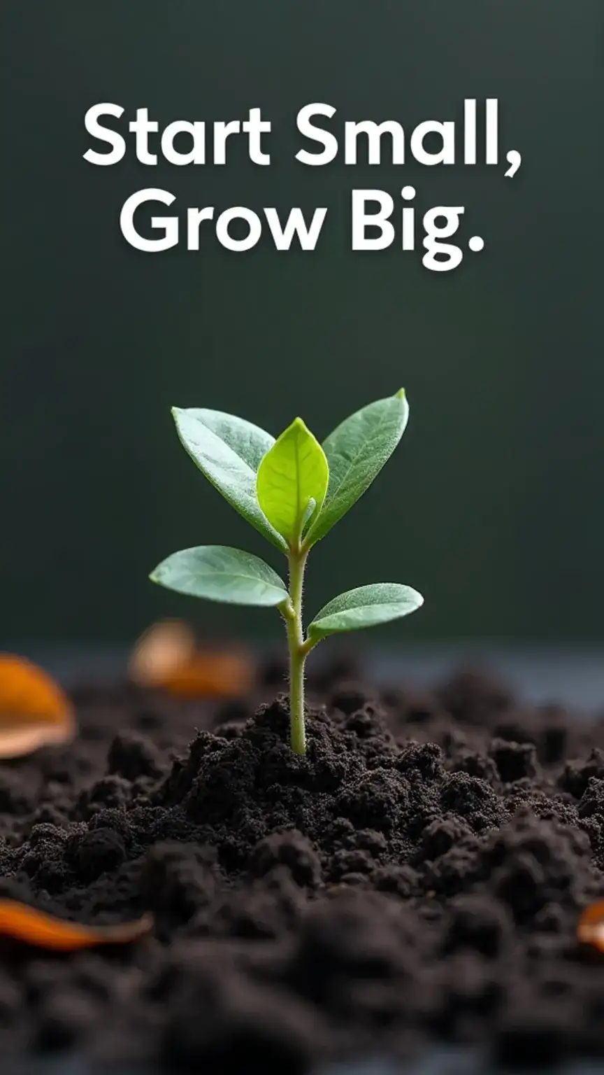 Small seedling being watered, illustrating the concept of starting small with habit formation. Building positive habits, habit growth, personal development journey, small steps.