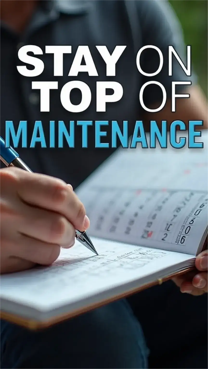 Man filling out a car maintenance logbook, emphasizing regular vehicle upkeep. Essential car care tips for men, car maintenance schedule, auto service reminders, basic car maintenance.