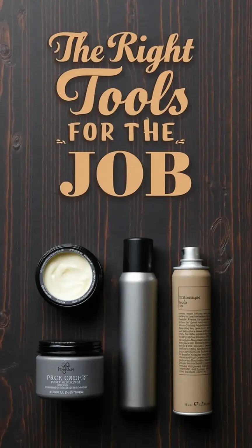 Collection of men's hair styling products like cream and pomade, essential for easy short haircuts for men. Keywords: styling cream for men, pomade for men, hair products for men.
