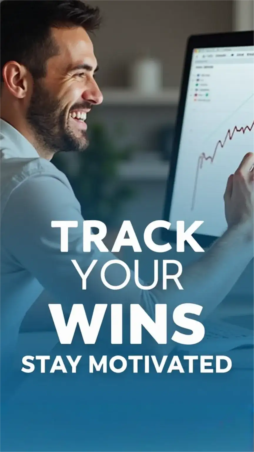 Man reviewing progress chart, illustrating tracking habits and staying motivated. Keywords: building habits, positive habits, habit tracking, progress monitoring, motivation booster.