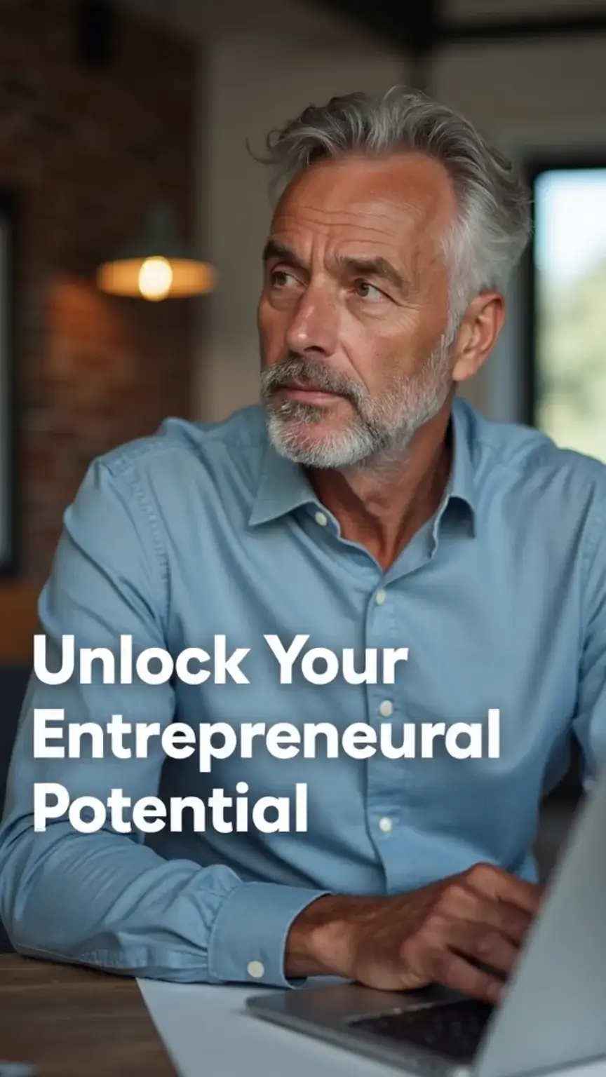 Man over 40 working on a laptop, illustrating the concept of starting new business ideas for men and career advancement after 40.
