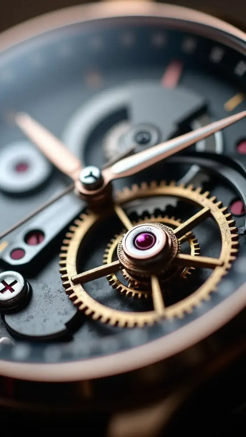 Watch movement close-up, mechanical watch gears, automatic watch mechanism, watchmaking details, understanding watch movements.