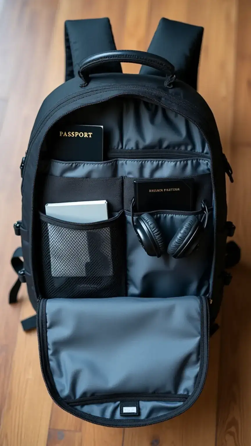 Backpack with multiple compartments, highlighting organization for work and travel, featuring a well-structured travel pack.