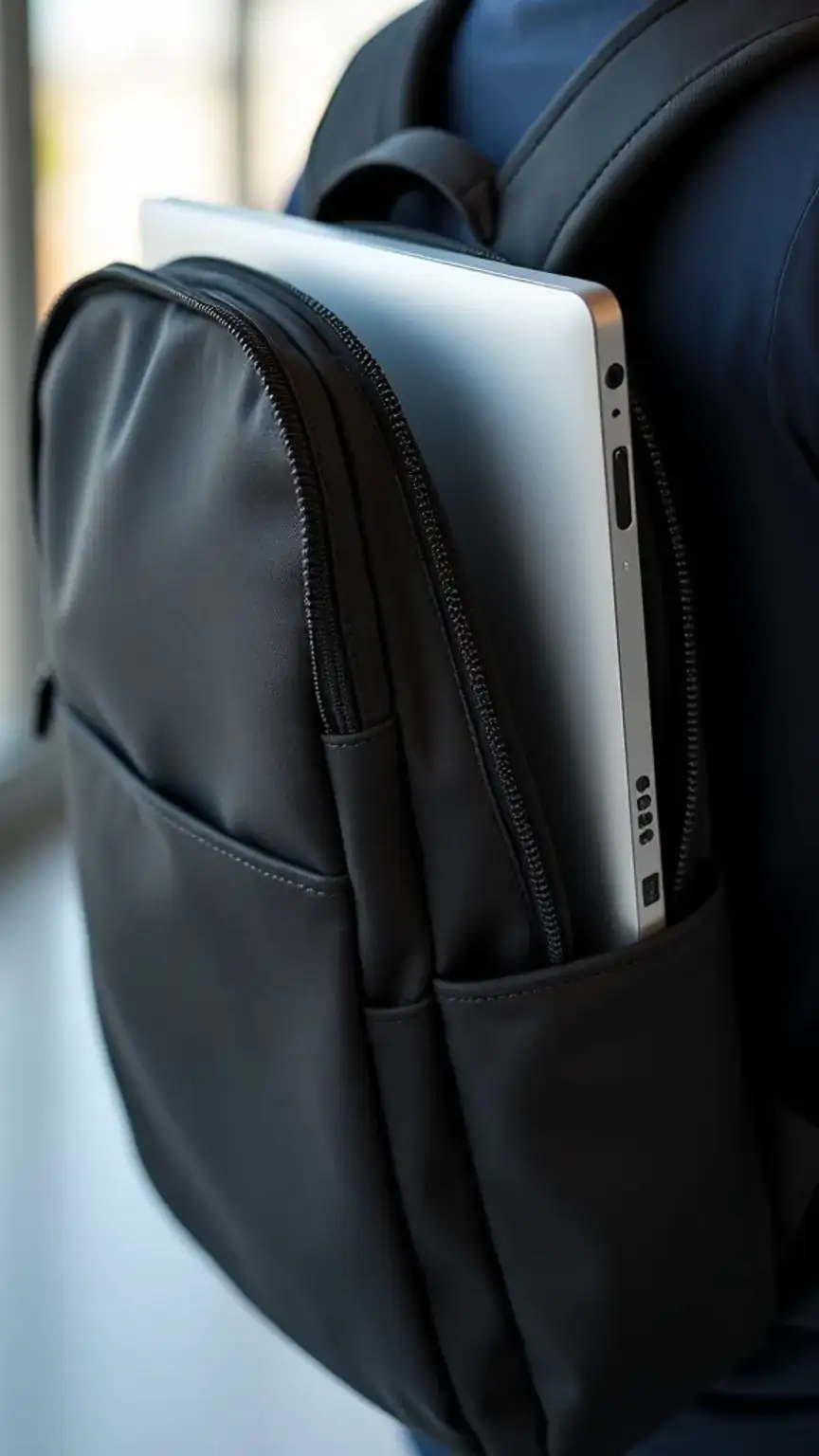 Backpack with laptop sleeve, essential feature for work and travel backpacks, ensuring easy access to electronics.