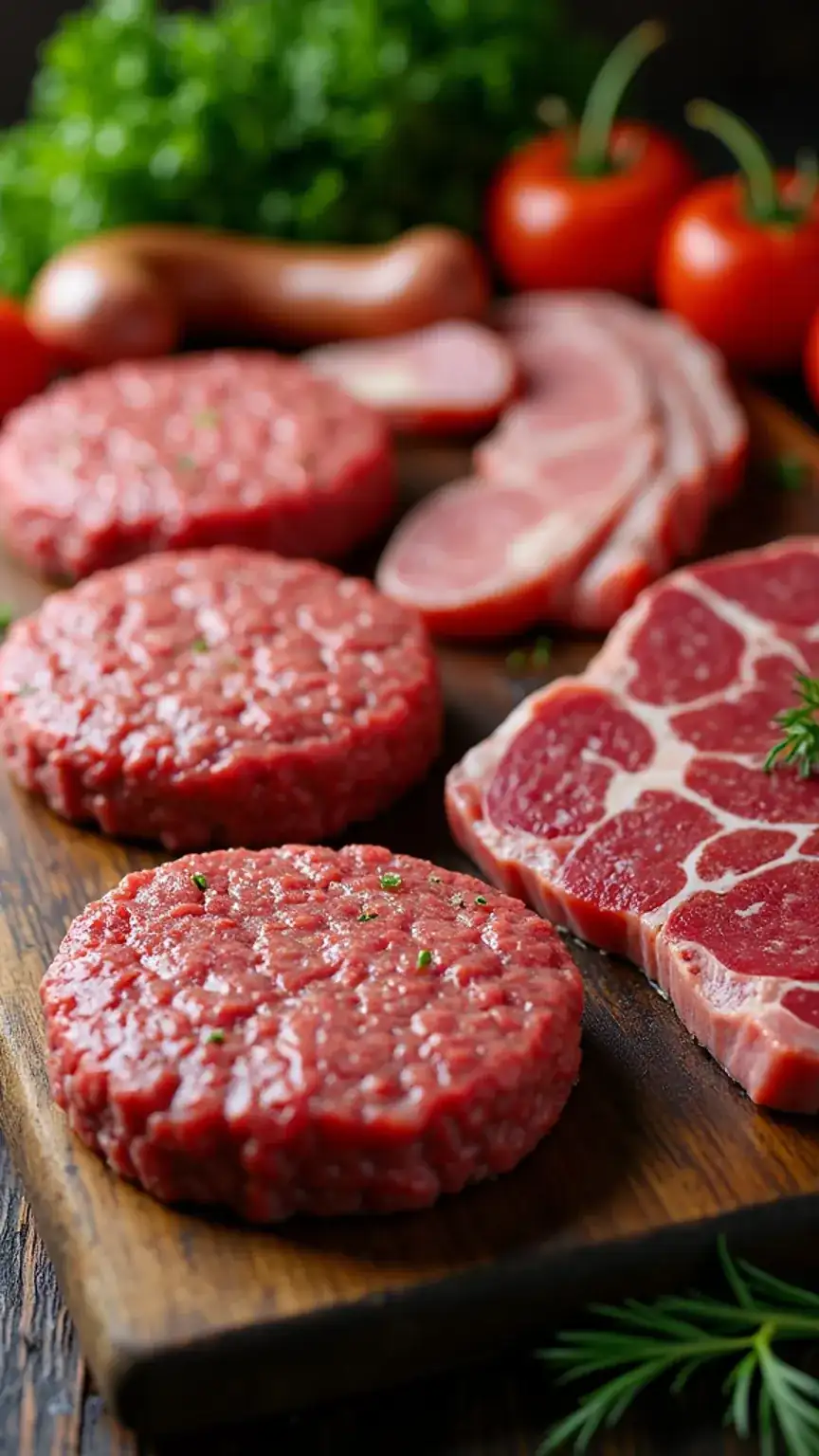 Choosing the right meat for a BBQ, variety of meats for grilling. Best BBQ meats, burgers, sausages, steaks, grilling ingredients.