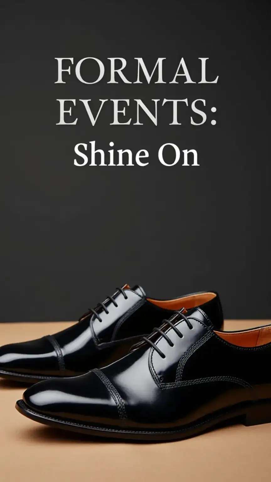 Close-up of black patent leather oxford dress shoes for formal occasions, men's formal footwear, best dress shoes for weddings.