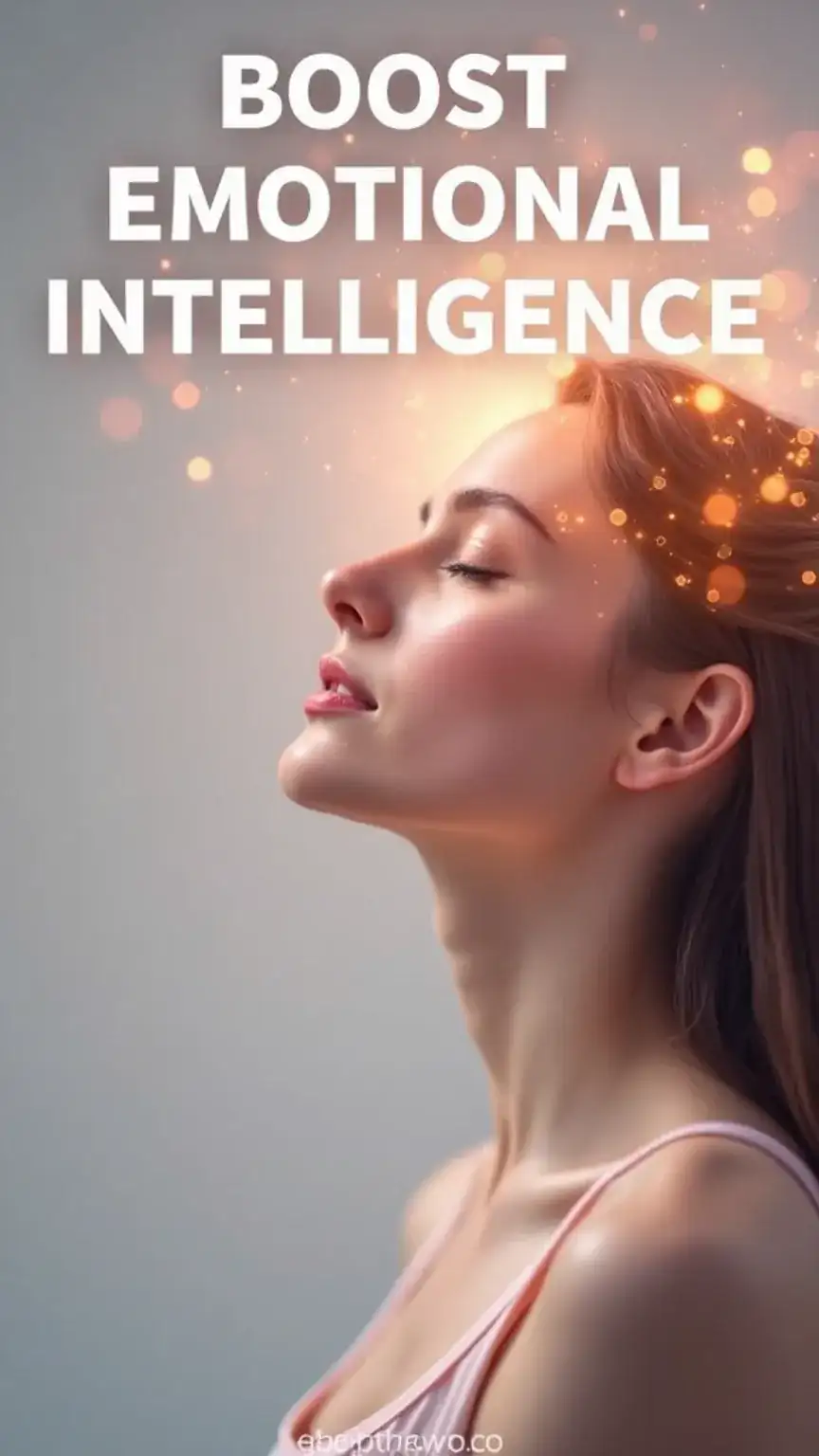 Visual for emotional intelligence development, showing a woman in thought, self-awareness, emotional regulation, understanding emotions, feminine pastel theme.